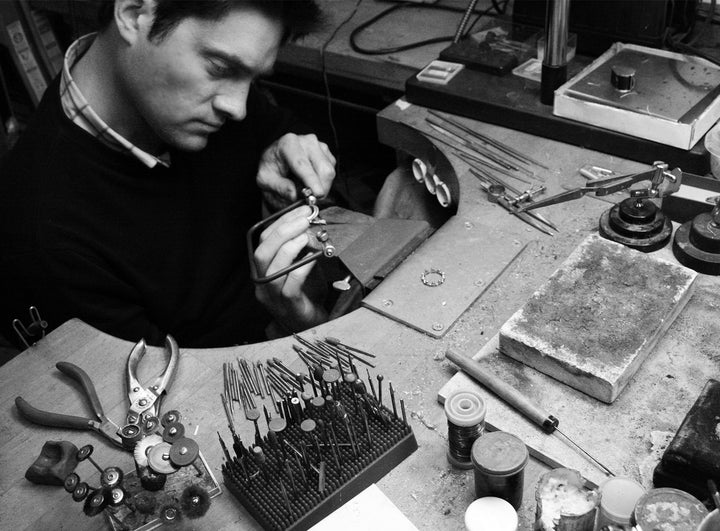 Alexander Davis at the workbench by Alexander Davis Jewellery in London