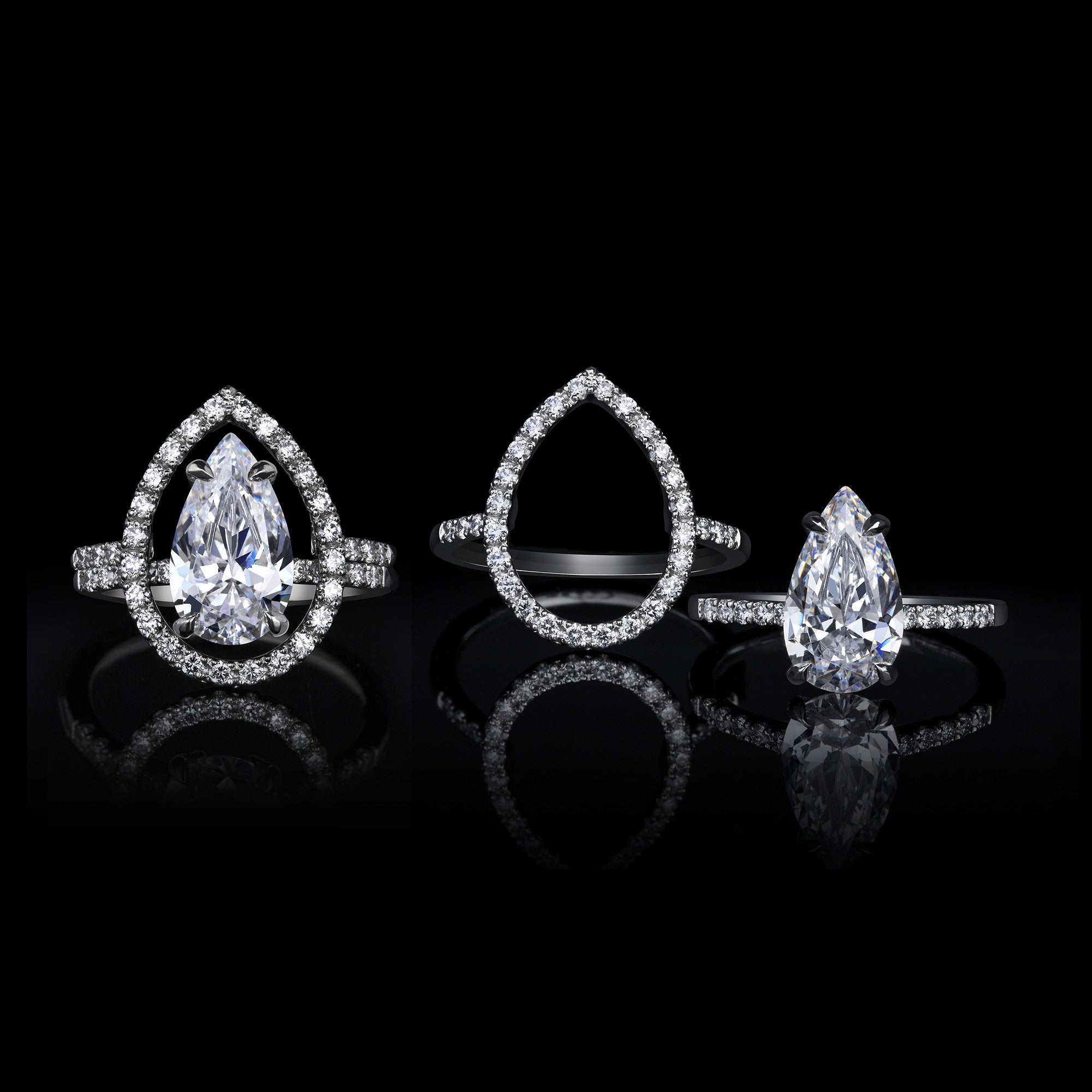 Platinum and Pear Cut Diamond Stacking Rings