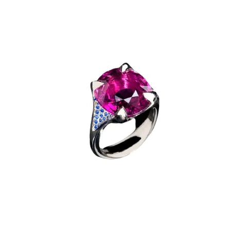 Purple Tourmaline & Sapphire Pave Ring by Alexander Davis Jewellery in London