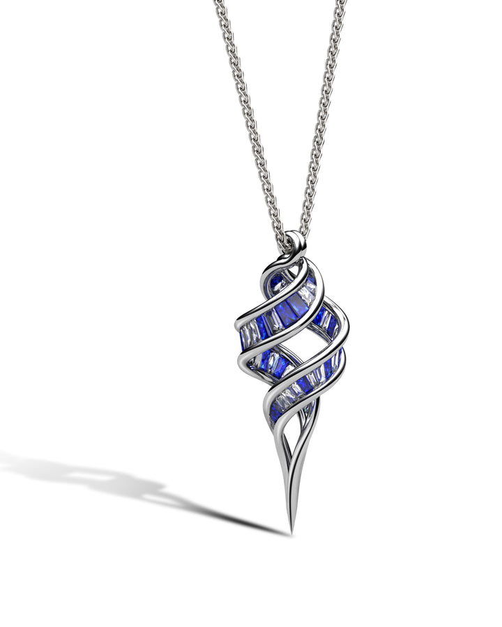 DNA Pendant in Platinum set with Diamonds, Sapphires and Amethyst