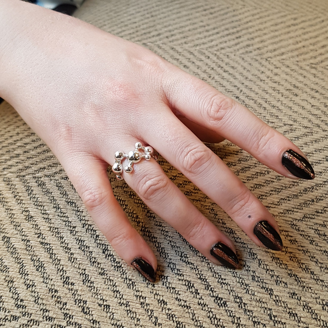 Silver Atomic Sphere Ring