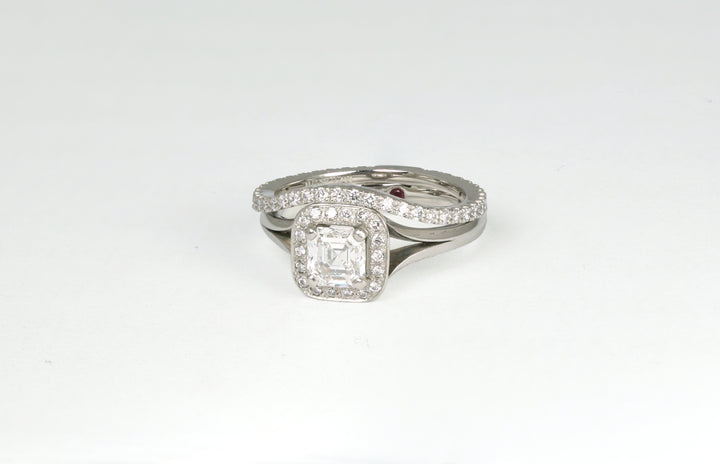 Asscher Cut Diamond Ring in Platinum with Eternity Ring