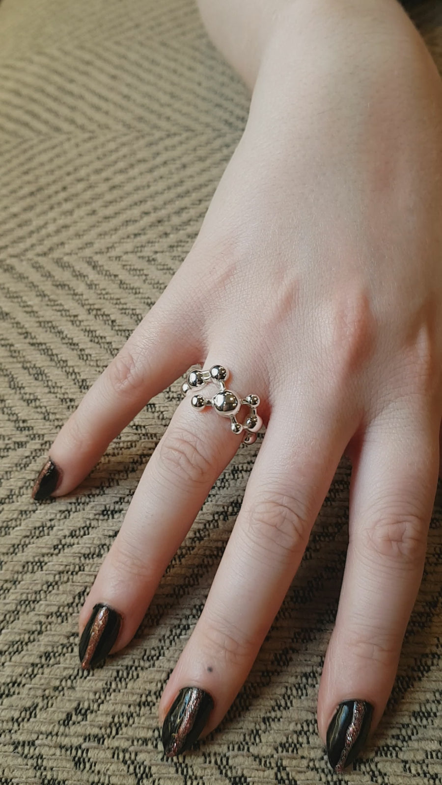 Silver Atomic Sphere Ring