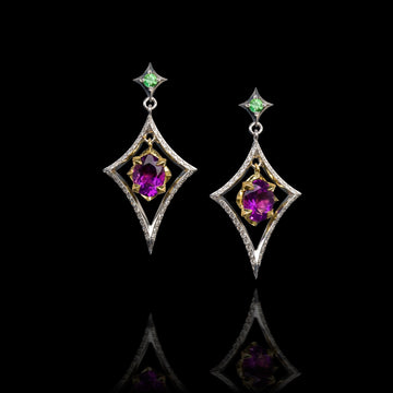 Amethyst, Tsavorite & Diamond Earrings