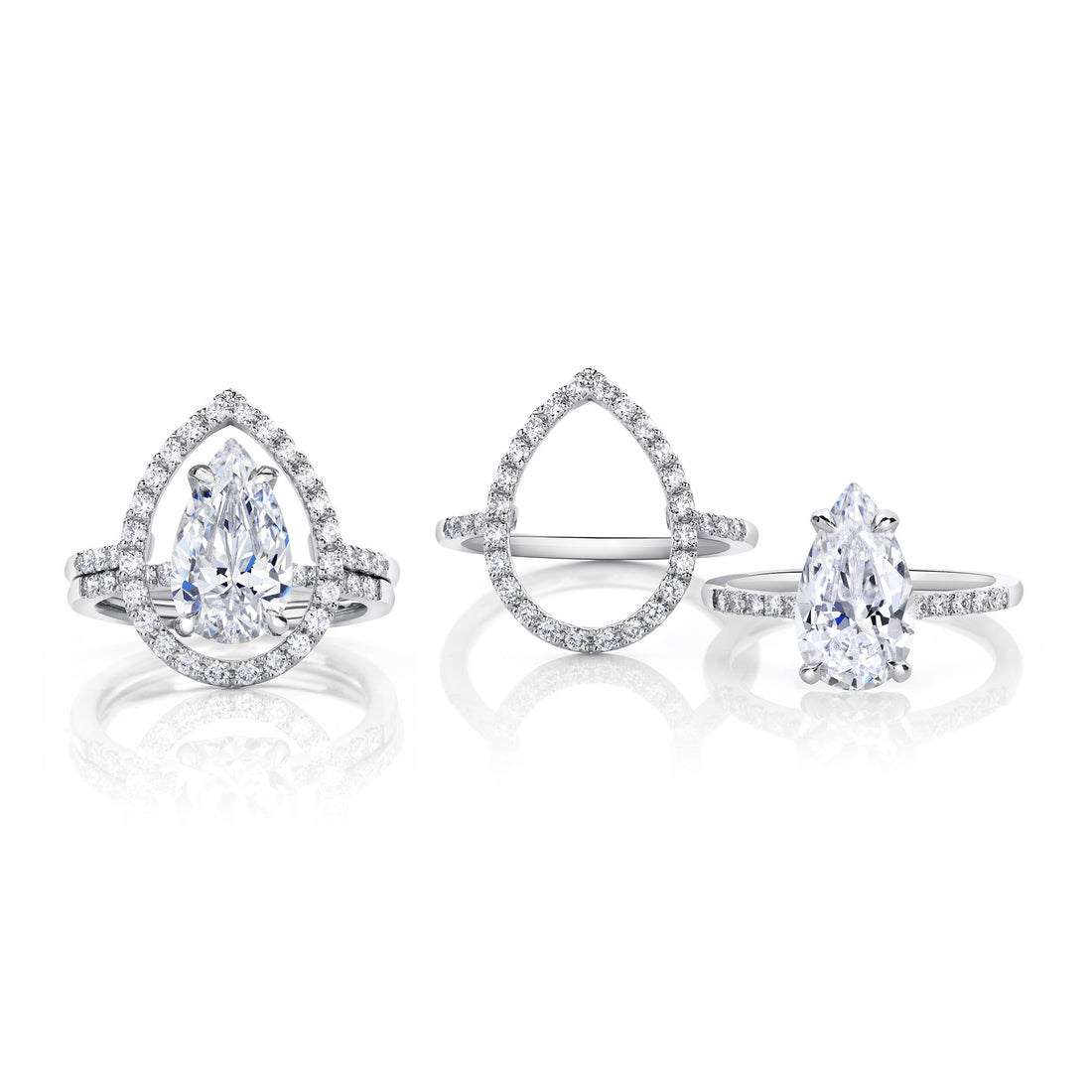 Platinum and Pear Cut Diamond Stacking Rings