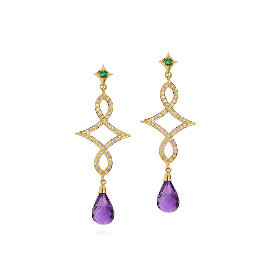 Rococo Amethyst, Tsavorite & Diamond Earrings