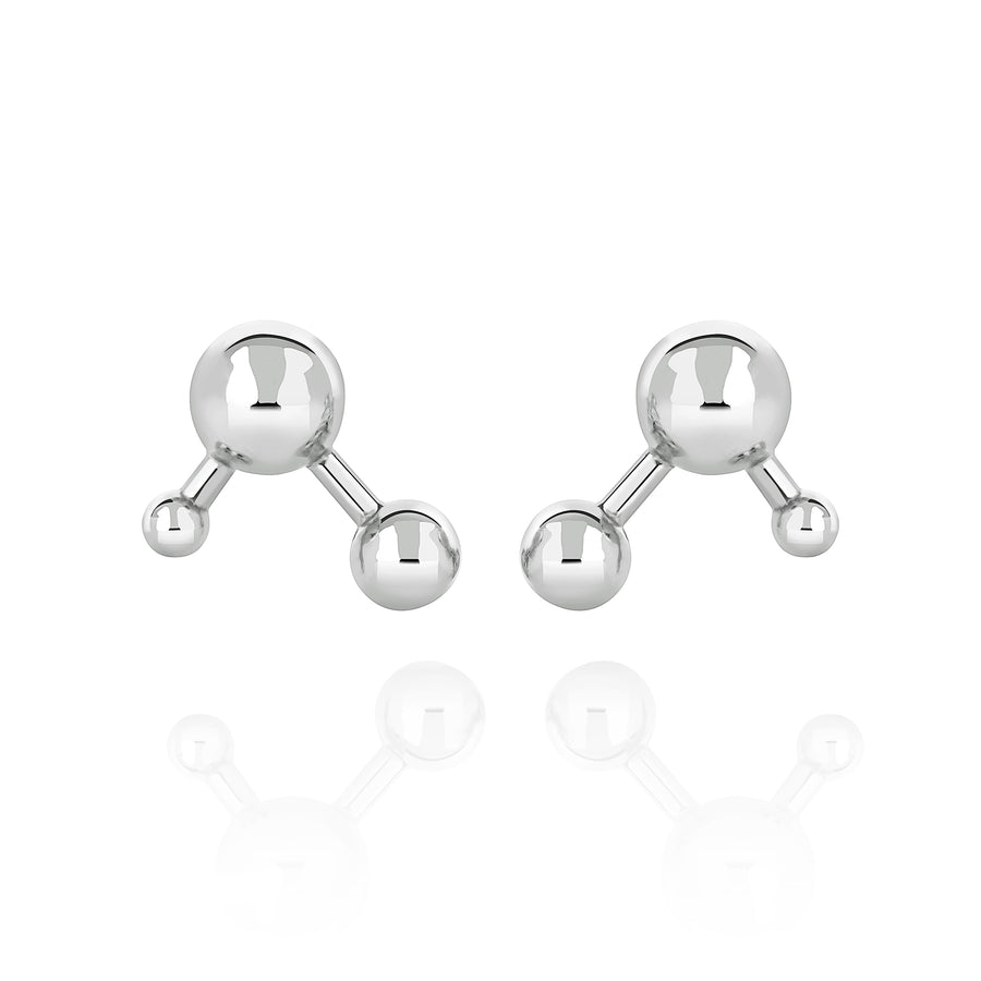 Silver Atomic Large Sphere Stud Earrings