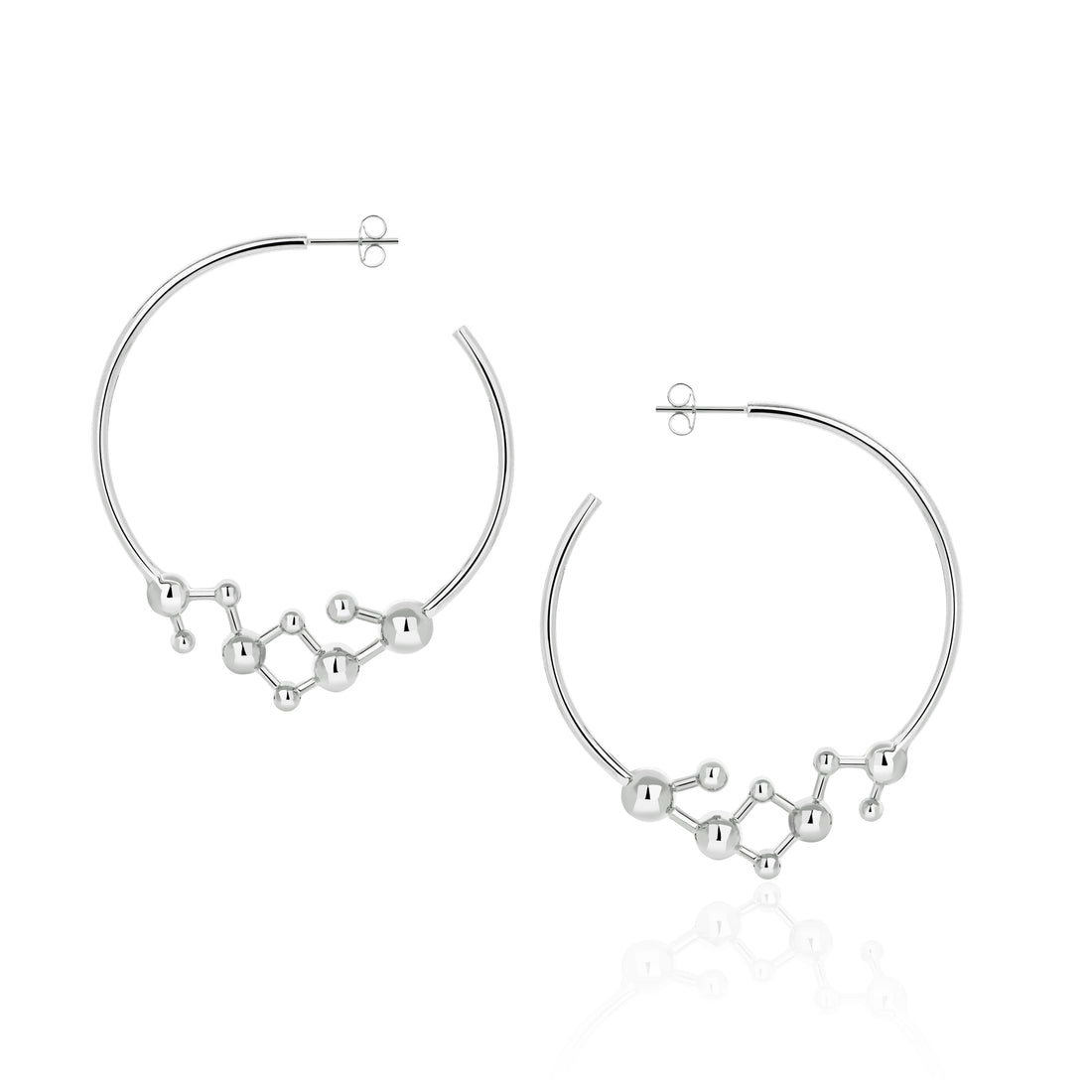 Silver Atomic Sphere Hoop Earrings