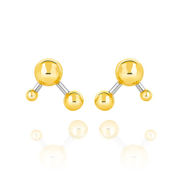 Gold Vermeil and Sterling Silver Two Tone Atomic Large Sphere Stud Earrings