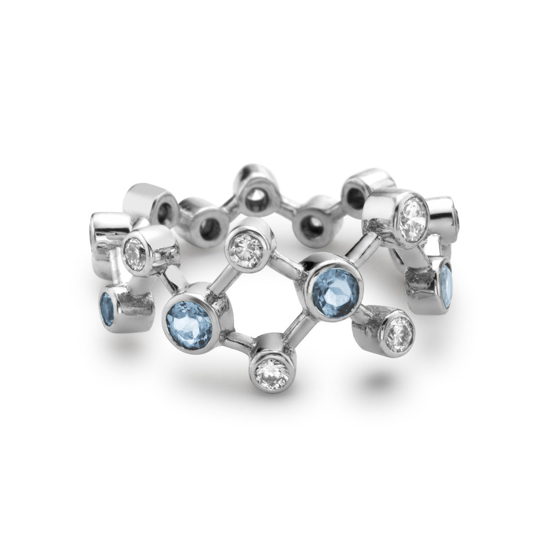 Aquamarine & Diamond Dendritic Ring